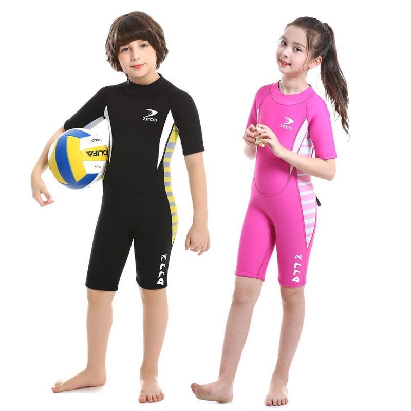 ZCCO 2.5mm Kids Shorty Wetsuit, Boys and Girls Full Body Thermal Neoprene Swimsuit, Back Zip Wet Suit for Scuba Diving, Swimming, Surfing - Image 1